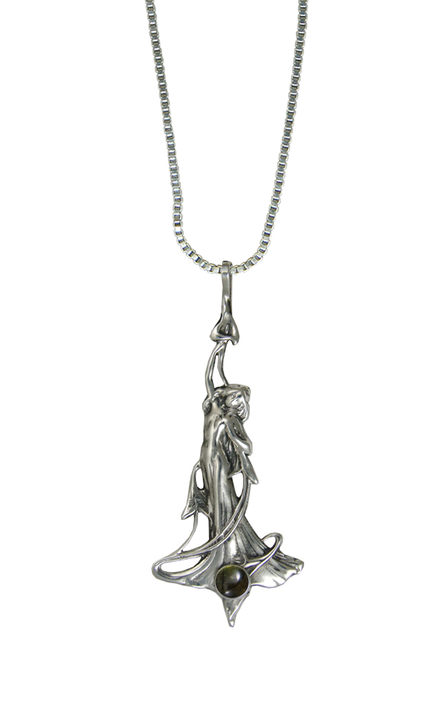 Sterling Silver Victorian Woman Maiden Pendant With Spectrolite